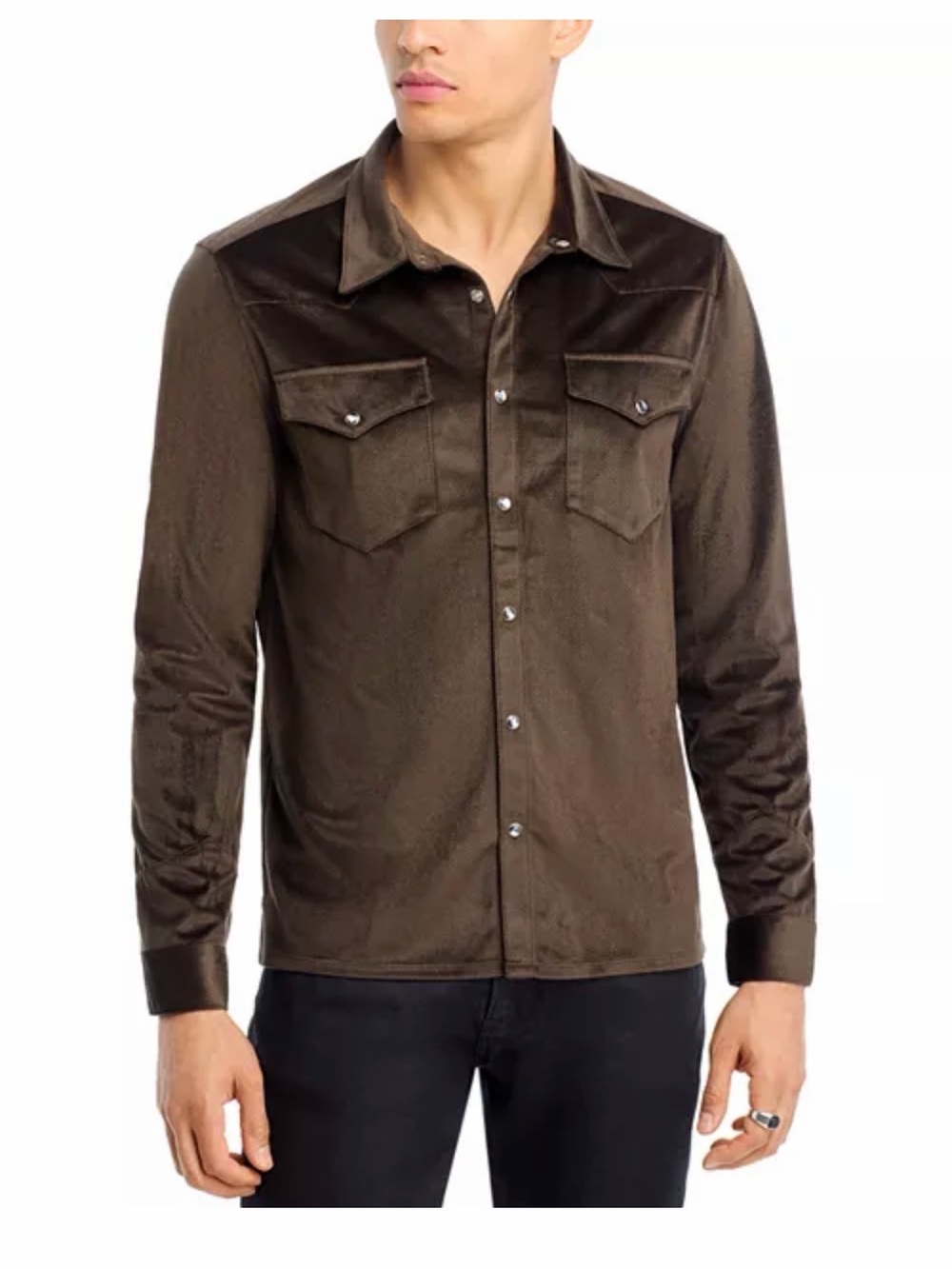 John Varvatos Dark Brown Snap-Front Shirt Jacket